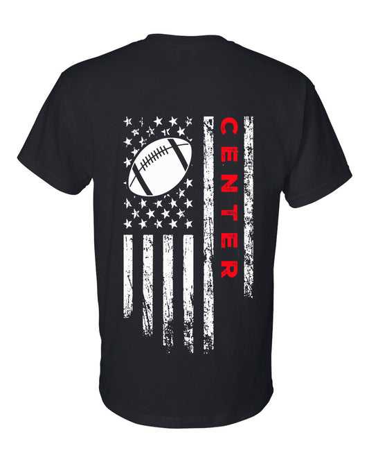 CENTER /U.S.A. FLAG T-Shirt - ADULT Red Lettering/White Flag