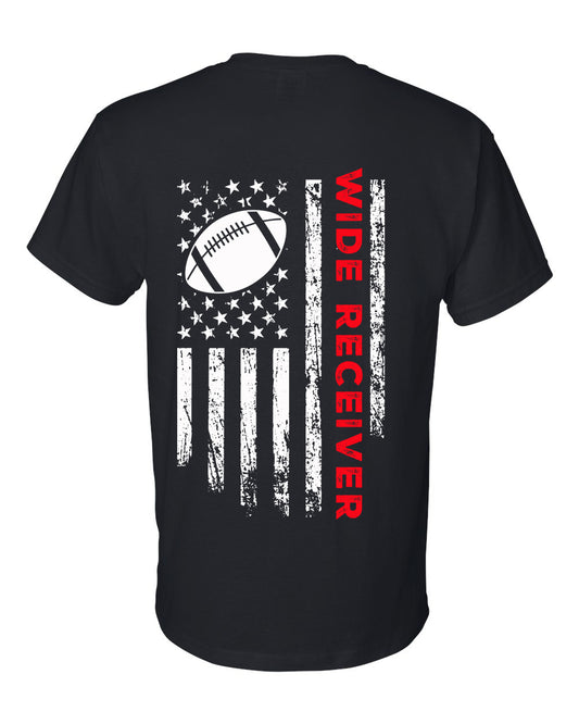 WIDE RECEIVER/U.S.A. FLAG T-Shirt - ADULT Red Lettering/White Flag
