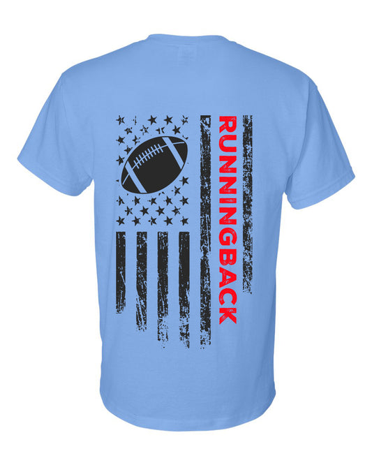 RUNNINGBACK /U.S.A. FLAG T-Shirt - ADULT Red Lettering/Black Flag