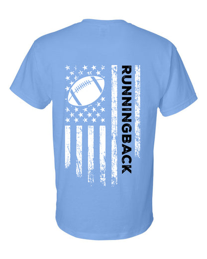 RUNNINGBACK /U.S.A. FLAG T-Shirt - ADULT Black Lettering/White Flag