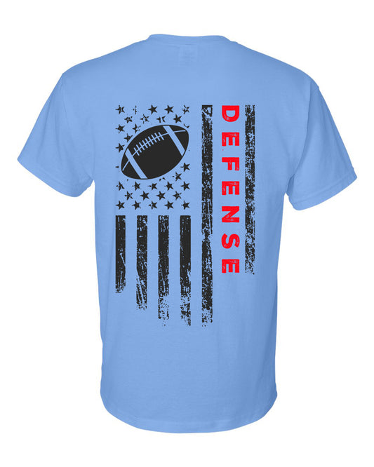 DEFENSE /U.S.A. FLAG T-Shirt - ADULT Red Lettering/Black Flag