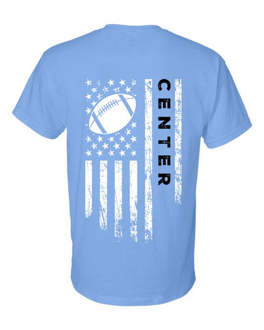 CENTER /U.S.A. FLAG T-Shirt - ADULT Black Lettering/White Flag