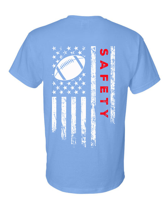 SAFETY /U.S.A. FLAG T-Shirt - ADULT Red Lettering/White Flag