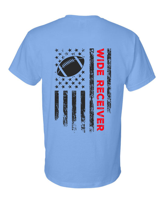 WIDE RECEIVER/U.S.A. FLAG T-Shirt - ADULT Red Lettering/Black Flag