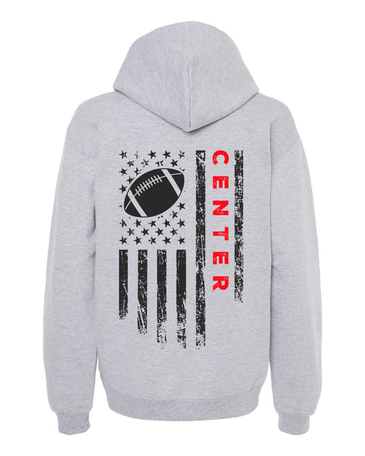 CENTER /U.S.A. FLAG HOODIE - ADULT Red Lettering/Black Flag