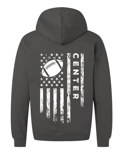 CENTER /U.S.A. FLAG HOODIE - ADULT White Lettering & Flag