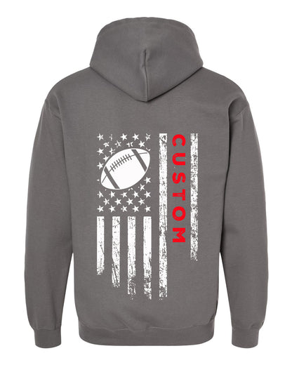 CUSTOM/U.S.A. FLAG HOODIE - ADULT Red Lettering/ White Flag