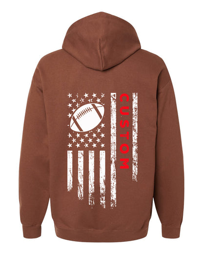 CUSTOM/U.S.A. FLAG HOODIE - ADULT Red Lettering/ White Flag