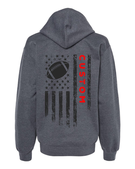 CUSTOM/U.S.A. FLAG HOODIE - ADULT Red Lettering/ Black Flag