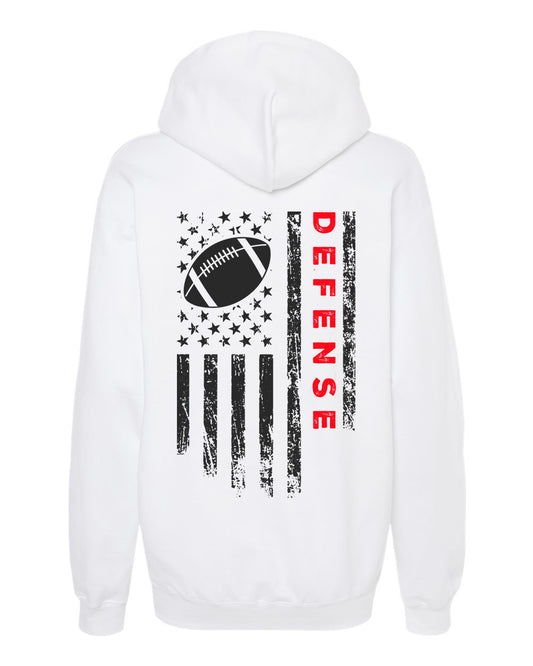 DEFENSE /U.S.A. FLAG HOODIE - ADULT Red Lettering/Black Flag