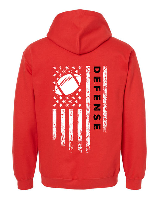 DEFENSE /U.S.A. FLAG HOODIE - ADULT Black Lettering/White Flag