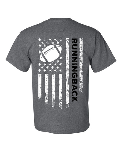 RUNNINGBACK /U.S.A. FLAG T-Shirt - ADULT Black Lettering/White Flag
