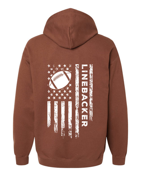 LINEBACKER /U.S.A. FLAG HOODIE - ADULT WHITE Lettering/ WHITE Flag