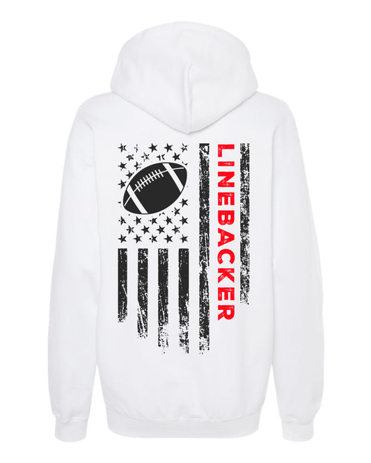 LINEBACKER /U.S.A. FLAG HOODIE - ADULT Red Lettering/ Black Flag