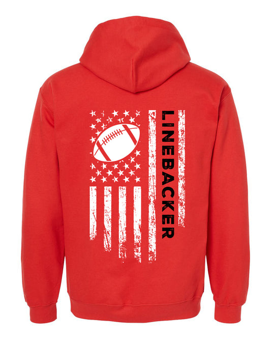 LINEBACKER /U.S.A. FLAG HOODIE - ADULT Black Lettering/ White Flag