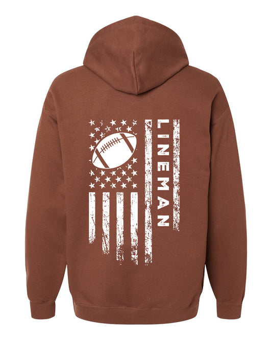 LINEMAN /U.S.A. FLAG HOODIE - ADULT WHITE Lettering/ WHITE Flag