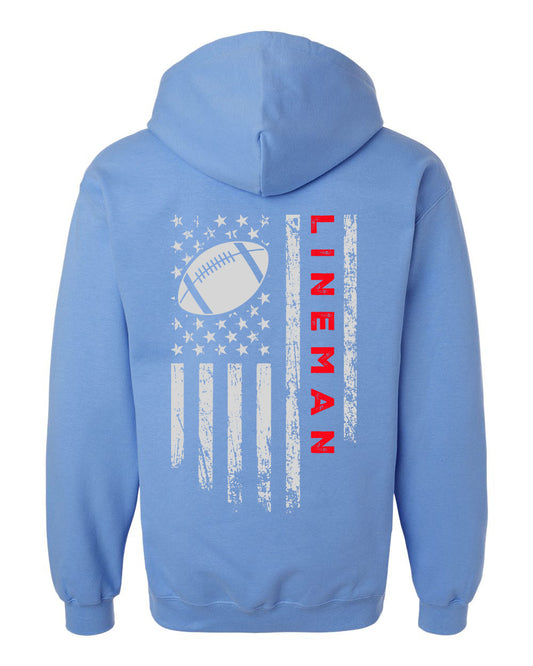 LINEMAN /U.S.A. FLAG HOODIE - ADULT Red Lettering/ White Flag