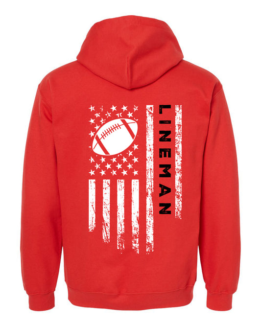 LINEMAN /U.S.A. FLAG HOODIE - ADULT Black Lettering/ White Flag