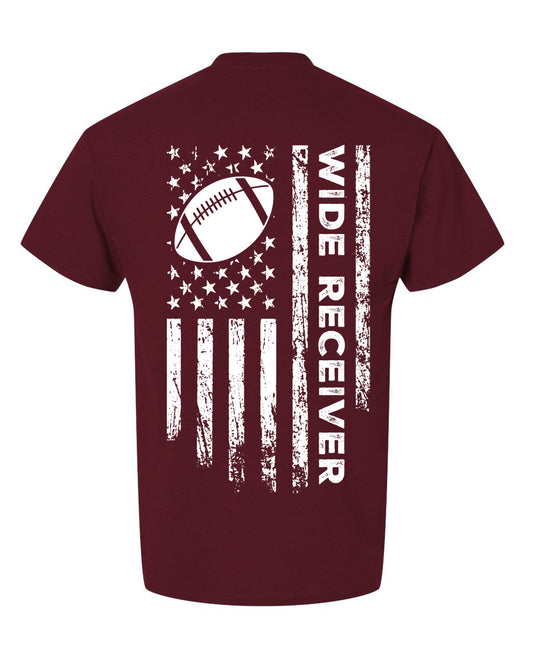 WIDE RECEIVER/U.S.A. FLAG T-Shirt - ADULT White Lettering/White Flag
