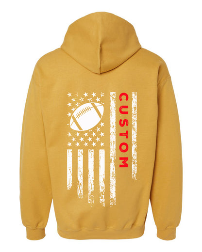 CUSTOM/U.S.A. FLAG HOODIE - ADULT Red Lettering/ White Flag