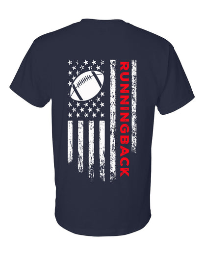 RUNNINGBACK /U.S.A. FLAG T-Shirt - ADULT Red Lettering/White Flag