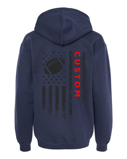 CUSTOM/U.S.A. FLAG HOODIE - ADULT Red Lettering/ Black Flag