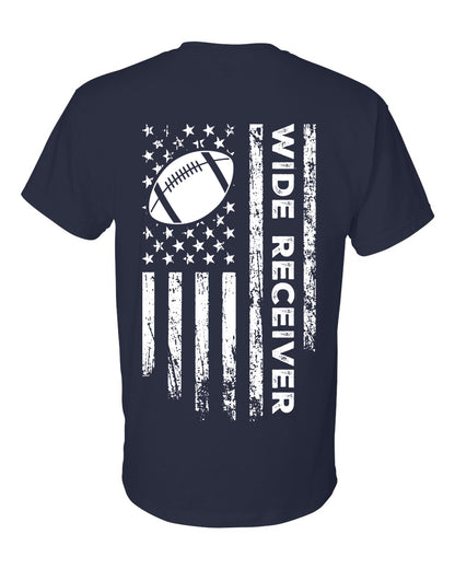 WIDE RECEIVER/U.S.A. FLAG T-Shirt - ADULT White Lettering/White Flag