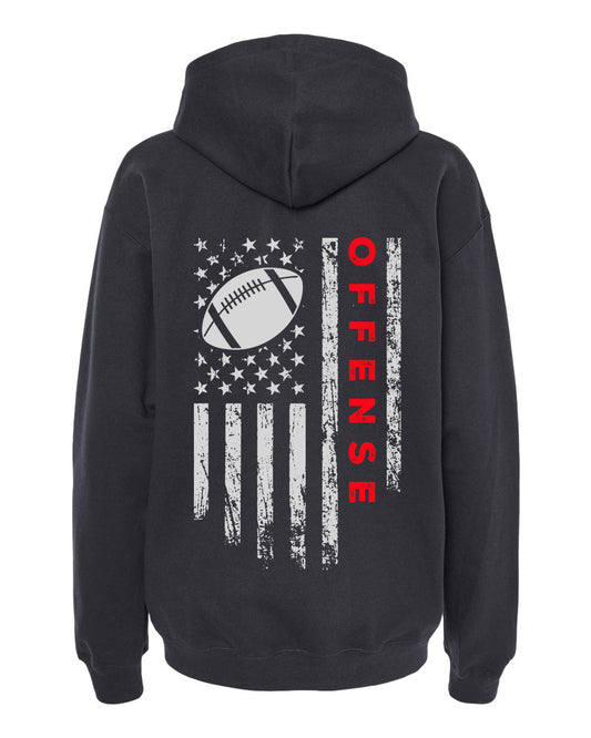 OFFENSE / U.S.A. FLAG HOODIE - ADULT Red lettering/White flag