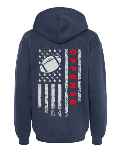 OFFENSE / U.S.A. FLAG HOODIE - ADULT Red lettering/White flag