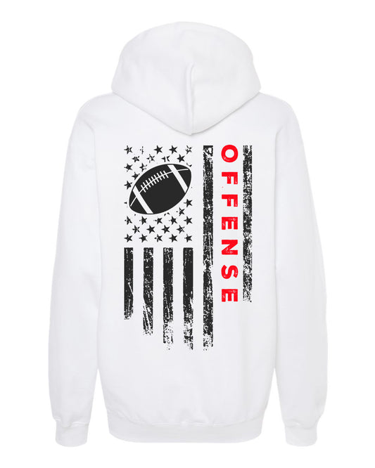OFFENSE /U.S.A. FLAG HOODIE - ADULT Red Lettering/ Black Flag