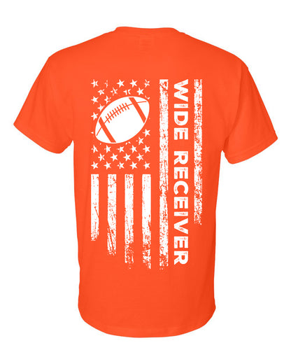WIDE RECEIVER/U.S.A. FLAG T-Shirt - ADULT White Lettering/White Flag