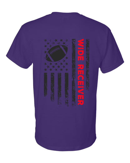 WIDE RECEIVER/U.S.A. FLAG T-Shirt - ADULT Red Lettering/Black Flag