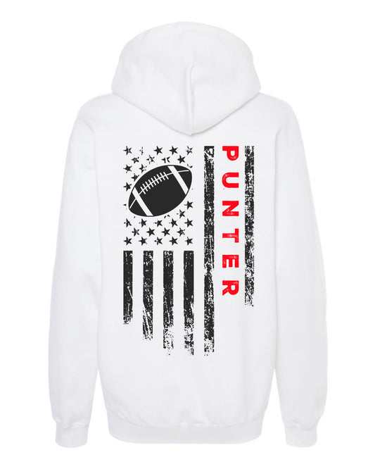 PUNTER /U.S.A. FLAG HOODIE - ADULT Red Lettering/ Black Flag