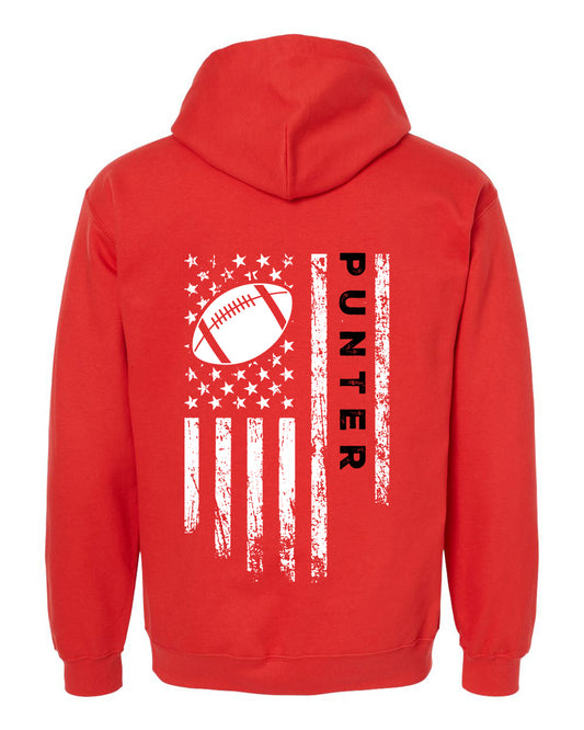 PUNTER /U.S.A. FLAG HOODIE - ADULT Black Lettering/ White Flag