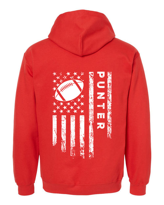 PUNTER /U.S.A. FLAG HOODIE - ADULT WHITE Lettering/ WHITE Flag