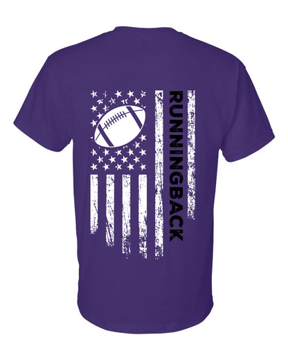 RUNNINGBACK /U.S.A. FLAG T-Shirt - ADULT Black Lettering/White Flag