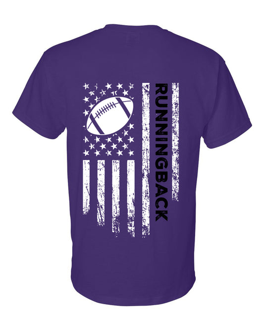 RUNNINGBACK /U.S.A. FLAG T-Shirt - ADULT Black Lettering/White Flag