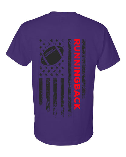 RUNNINGBACK /U.S.A. FLAG T-Shirt - ADULT Red Lettering/Black Flag