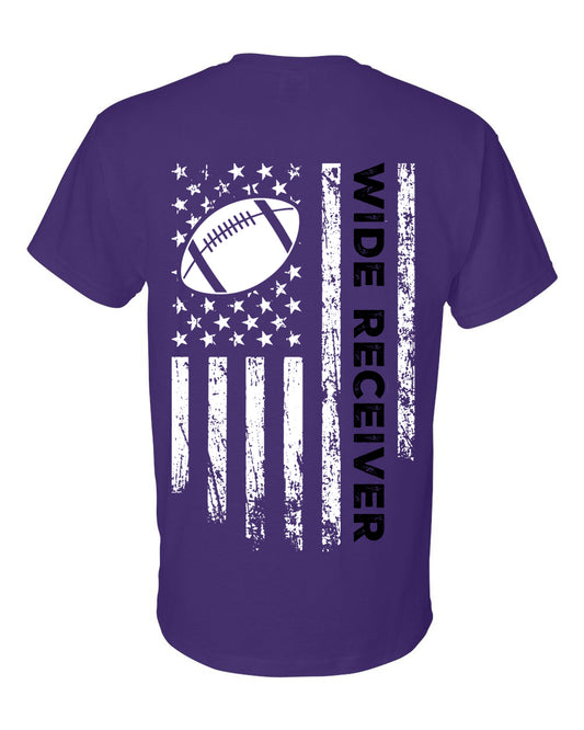 WIDE RECEIVER/U.S.A. FLAG T-Shirt - ADULT Black Lettering/White Flag