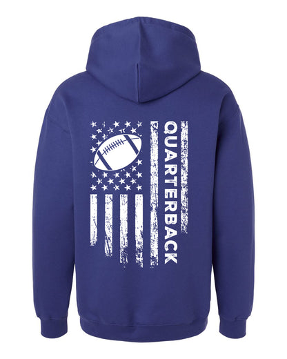 QUARTERBACK /U.S.A. FLAG HOODIE - ADULT WHITE Lettering/ WHITE Flag