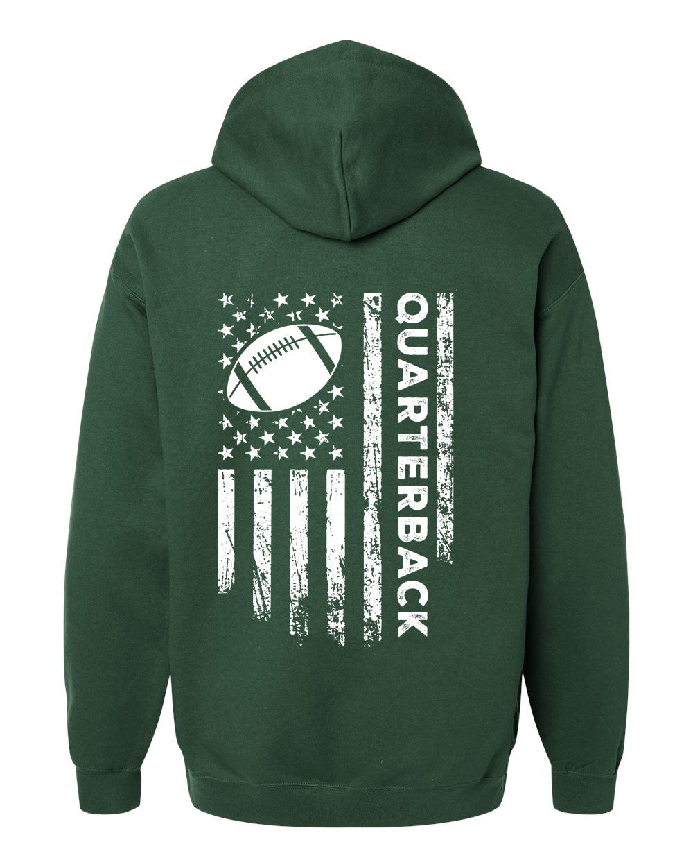 QUARTERBACK /U.S.A. FLAG HOODIE - ADULT WHITE Lettering/ WHITE Flag
