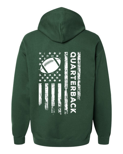 QUARTERBACK /U.S.A. FLAG HOODIE - ADULT WHITE Lettering/ WHITE Flag