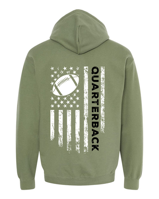 QUARTERBACK /U.S.A. FLAG HOODIE - ADULT Black Lettering/ White Flag