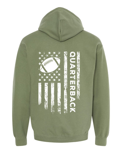 QUARTERBACK /U.S.A. FLAG HOODIE - ADULT WHITE Lettering/ WHITE Flag