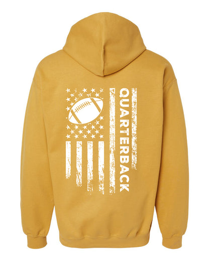QUARTERBACK /U.S.A. FLAG HOODIE - ADULT WHITE Lettering/ WHITE Flag
