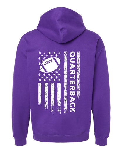 QUARTERBACK /U.S.A. FLAG HOODIE - ADULT WHITE Lettering/ WHITE Flag
