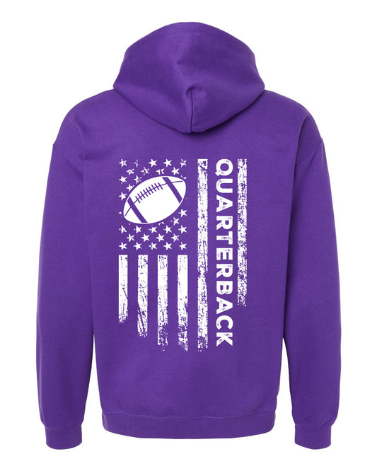 QUARTERBACK /U.S.A. FLAG HOODIE - ADULT WHITE Lettering/ WHITE Flag