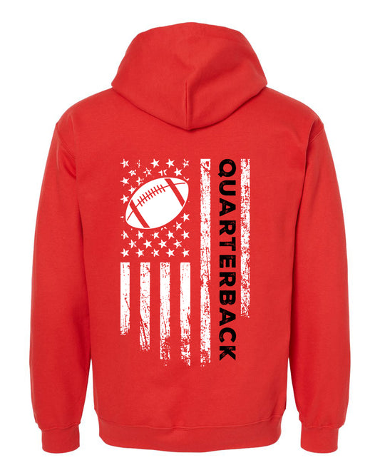 QUARTERBACK /U.S.A. FLAG HOODIE - ADULT Black Lettering/ White Flag
