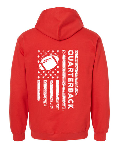 QUARTERBACK /U.S.A. FLAG HOODIE - ADULT WHITE Lettering/ WHITE Flag