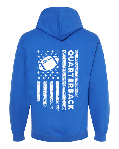 QUARTERBACK /U.S.A. FLAG HOODIE - ADULT WHITE Lettering/ WHITE Flag